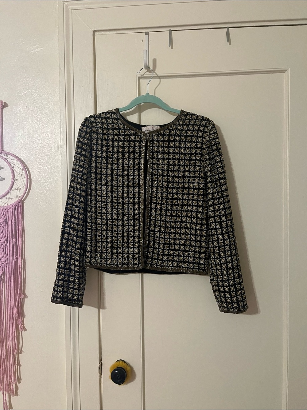 Vintage Black and Cream Silk Beaded Jacket